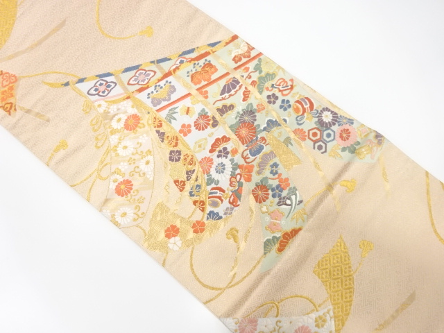 几帳に松竹梅・宝尽くし模様織出し袋帯